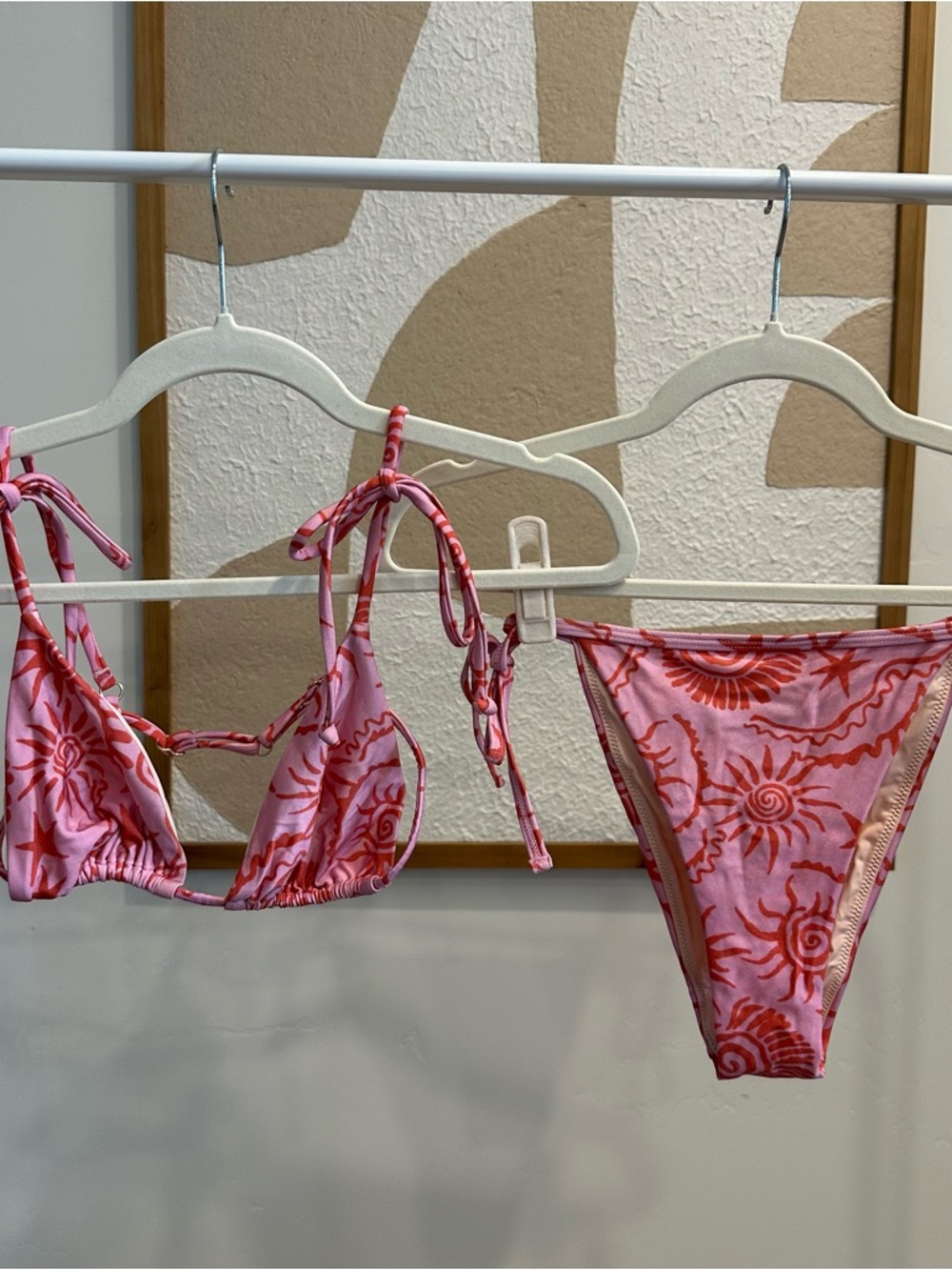 Pink & Red Sun Print Tie-Strap Bikini Set